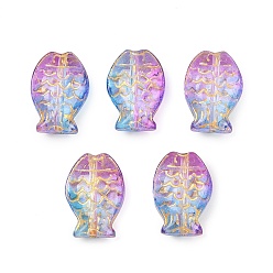 Орхидея Гальванопокрытие и стеклянные бусины с золотым металлическим плетением, рыба, сиреневые, 14.5x10x6 мм, отверстие : 1.2 мм