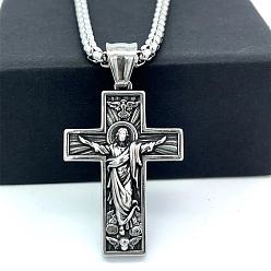 Нержавеющая Сталь Цвет Винтажные греческие 316l ожерелья с подвеской в виде креста Иисуса из хирургической нержавеющей стали для женщин и мужчин, цвет нержавеющей стали, 23.62 дюйм (60 см)