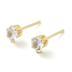 Golden Brass Stud Earring Findings, with Rhinestone and 925 Sterling Silver Pin, with Horizontal Loops, Golden, 6x4.5mm, Hole: 0.6mm, Pin: 9.5x0.8mm
