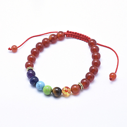 Красный Агат Браслеты из натурального карамельного браслета, с шариками из сплава и нейлоновым шнуром, 2-1/4 дюйм (57 мм)