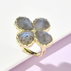 Лабрадорита Регулируемые кольца на палец из натурального лабрадорита с гранями для женщин, клевер, латунные кольца для обшивки стойки, золотые, 17 мм