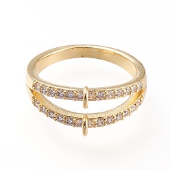 Golden Brass Micro Pave Cubic Zirconia Ring Shanks, Loop Ring Base, Long-Lasting Plated, Golden, Size 7,  17mm, Hole: 1mm