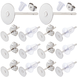 Нержавеющая Сталь Цвет 300 шт. 304 нержавеющая сталь плоская круглая пустая сережка штифт, серьги-гвоздики с плоской подушечкой и кабошоном, с ушными гайками 600 шт., цвет нержавеющей стали, 12x6 мм, штифты : 0.7 мм