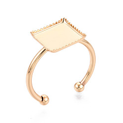 Квадрат Латунные манжетные кольца, пустая рамка чашка накладка кольцо настройки, реальный 18 k позолоченный, квадратный, лоток : 10x10 мм, 11x11 мм, регулируемый