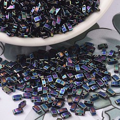 (HTL455) Металлический Пестрый Синий Ирис Миюки половина бусины тила, японский бисер, 2 отверстие, (htl 455) металлический пестрый синий ирис, 5x2.3x1.9 мм, отверстие : 0.8 мм, Около 1250 шт / 50 г