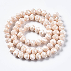 Navajo White Electroplate Glass Beads Strands, Pearl Luster Plated, Faceted, Rondelle, Navajo White, 3.5x3mm, Hole: 0.4mm, about 123~127pcs/strand, 13.7~14.1 inch(35~36cm)