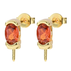 Оранжевый Латунь микро проложить кубические данные о серебристой цирконии, овальные, без кадмия и без свинца, стойки покрытие, долговечный, за половину пробурено бисера, золотые, оранжевые, 11.5x4 мм, штифты : 0.7 мм