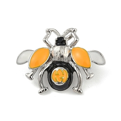 Платина Маленькие эмалевые булавки пчелка, Броши в виде насекомых из цинкового сплава со стразами для одежды рюкзака, желтые, платина, 20.5x25.5 мм