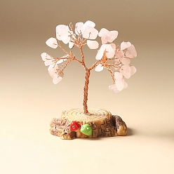 Розовый Кварц Украшения из натуральной крошки розового кварца, Пень, медная проволока, энергетический камень по фэн-шуй, подарок для украшения дома, рабочего стола, 47x80~100 мм