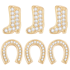 Mixed Shapes 8 шт 2 стили латунные бусины из кубического циркония микропаве, обуви, стойки покрытие, долговечный, без свинца и без кадмия, разнообразные, 12~14x9~11x3.5 мм, отверстие : 1 мм, 4 шт / стиль