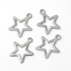 Stainless Steel Color 304 Stainless Steel Pendants, Cut-Out, Star, Hollow, Stainless Steel Color, 14x12x0.8mm, Hole: 1.4mm