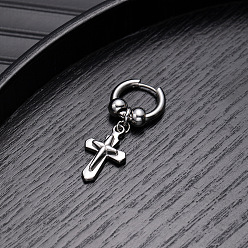 Cross 304 серьги-кольца с подвесками из нержавеющей стали, религия, цвет нержавеющей стали, без потускнения, крестик, 41x13 мм