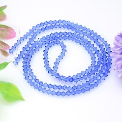 Royal Blue Faceted Imitation Austrian Crystal Bead Strands, Grade AAA, Bicone, Royal Blue, 5x5mm, Hole: 0.7~0.9mm, about 80pcs/strand, 15.7 inch