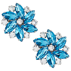 Аквамарин 2шт. съемные пряжки для обуви из сплава платинового тона, со стеклянными стразами, цветок, аквамарин, 32x34x10 мм