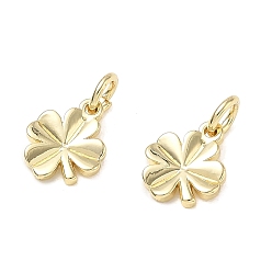 Real 18K Gold Plated Brass Charms, Clover Charms, Cadmium Free & Lead Free, Rack Plating, Long-Lasting Plated, Real 18K Gold Plated, 11x9x1.5mm, Hole: 3.5mm