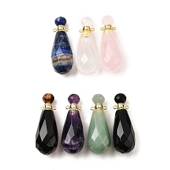 Смешанные камни Подвески для флаконов духов из натуральных смешанных камней, с 304 фурнитурой из нержавеющей стали, граненые, слезинки, золотые, 49x17~18 мм, отверстие : 1.9 мм