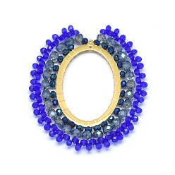 Средно-синий Большие кулоны ручной работы, со стеклянными бусинами и золотистыми тонами 304 из нержавеющей стали, овальные, светло-синий, 50~55x46~47x4 мм, отверстие : 0.8 мм