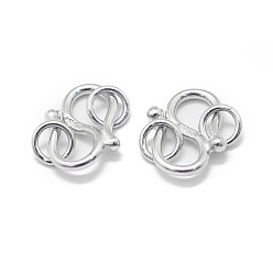 Платина Антикоррозийное покрытие родием 925 застежки S-образные из стерлингового серебра, с печатью 925, платина, 12x8x1.8 мм, отверстие : 3 мм