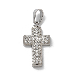 Нержавеющая Сталь Цвет 304 микро нержавеющей стали прокладывать Цирконом подвески, крест прелести, цвет нержавеющей стали, 17.5x10x2.5 мм, отверстие : 4x2.5 мм