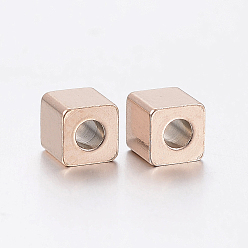 Rose Gold Ion Plating(IP) 304 Stainless Steel Beads, Cube, Rose Gold, 5x5x5mm, Hole: 3mm