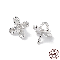 Real Platinum Plated Rhodium Plated 925 Sterling Silver Peg Bails Pin Charms, for Baroque Pearl Making, 4-Petal Flower, with S925 Stamp, Real Platinum Plated, 6x5x5mm, Hole: 1.4mm, Pin: 0.7mm