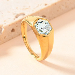 Светло-голубой 304 кольца из нержавеющей стали с кубическим цирконием, шестиугольник, золотые, светло-голубой, размер США 8 (18.1 мм)