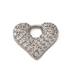Платина Латунные микро проложить кубического циркония подвески, сердце, долговечный, без кадмия и без свинца, стойки покрытие, платина, 14x16.5x3.5 мм, отверстие : 4x4.5 мм