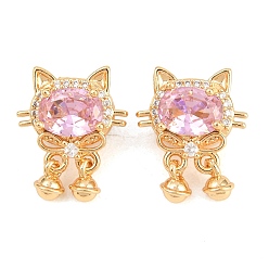 Pink Латунные микро проложить кубического циркония бусы, без никеля , формы кошек, реальный 18 k позолоченный, розовые, 17x14x7 мм, отверстие : 1.8 мм