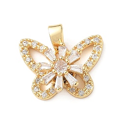 Бабочка Вращающиеся подвески из латуни с микропаве из кубического циркония, для успокаивающей медитации, золотые, бабочка, 12x16x7 мм, отверстие : 4x2.5 мм