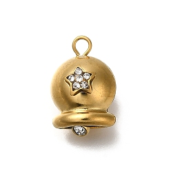Золотой 304 кулон из нержавеющей стали, со стразами, Рождественский колокольчик, звезда, золотые, 16x10x7.5 мм, отверстие : 1.8 мм