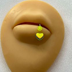 Сердце 316Хирургическая нержавеющая сталь с акриловыми светящимися кольцами для губ, цвет нержавеющей стали, желтые, сердце, внутренний диаметр: 10 мм, штифты : 1.2 мм, Руководитель: 4 mm