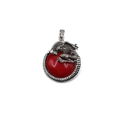 White Jade Natural White Jade Pendants, with Antique Silver Alloy Finding, Flat Round with Skull Charms, 40x35mm