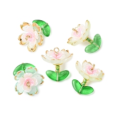 Аквамарин Прозрачные акриловые подвески, со стеклянными бисеринами, цветок, золотой металл обвитыми, аквамарин, 20.5x18x18.5 мм, отверстие : 1.8 мм