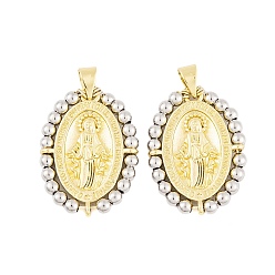 Настоящее золото 18K Стойки обшивки латунные подвески, без кадмия и без свинца, долговечный, овальные, реальный 18 k позолоченный, 25.5x18.5x3 мм, отверстие : 4x3 мм