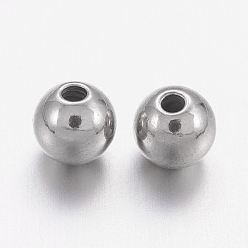 Stainless Steel Color 201 Stainless Steel Beads, Solid Round, Stainless Steel Color, 4mm, Hole: 1.2mm