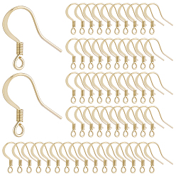 Real 18K Gold Plated 120Pcs 316 Surgical Stainless Steel French Earring Hooks, Flat Earring Hooks, Ear Wire, with Horizontal Loop, Real 18K Gold Plated, 15x16mm, Hole: 2mm
