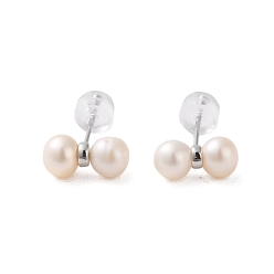 Platinum 925 Sterling Silver Studs Earring, with Natural Pearl, Platinum, 12x5.5mm