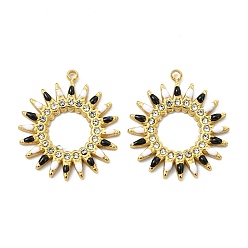 Черный 304 нержавеющей стальной эмали подвески, солнечные чары, со стразами, вакуумное покрытие pvd, реальный 18 k позолоченный, чёрные, 23x20.5x2 мм, отверстие : 1.4 мм