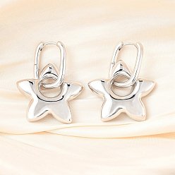 Платина Серьги-кольца из латуни со звездами для женщин, стойки покрытие, прочное покрытие, без кадмия и без свинца, платина, 46x33.5 мм