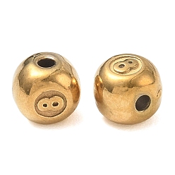 Plaqué 18K Or Véritable 304 billes d'acier inoxydable, dés et nombre 8, placage ionique (ip), réel 18 k plaqué or, 6.5x7.5x6.5mm, Trou: 1.7mm