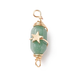 Mixed Stone Natural & Synthetic Gemstone Double Terminal Pointed Connector Charms, with Light Gold Tone Copper Wire Wrapped & Alloy Star Beads, Faceted Bullet, 32~35x10~11x12~13mm, Hole: 3~3.7mm