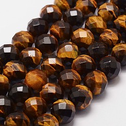 Тигровый глаз Природных тигровый глаз бисер нитей, класс А, граненый (64 граней), круглая бусина, 14 мм, отверстие : 1.2 мм, 28 шт / нитка, 15.7 дюйм