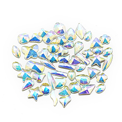 Crystal AB DIY Flat Back K9 Glass Rhinestone Cabochons, Random Color Back Plated, Faceted, Mixed Shapes, Crystal AB, 6~10x2~9x1~4mm, about 50pcs/bag