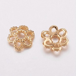 Golden Brass Bead Caps, Long-Lasting Plated, 6-Petal, Cadmium Free & Lead Free, Golden, 6x1.6mm, Hole: 1mm