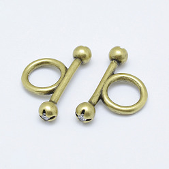 Античная Бронза Латунные кубического циркония тумблеры застежки, без кадмия, без никеля и без свинца, античная бронза, 24x14x5 мм, отверстие : 8 мм