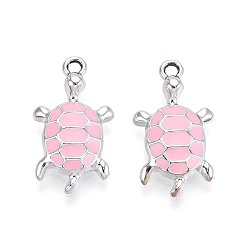 Бледно-Розовый Подвески из эмали и сплава, очарование черепахи, платина, розовый жемчуг, 24x13x4 мм, отверстие : 1.8 мм
