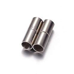 Stainless Steel Color Column 304 Stainless Steel Magnetic Clasps with Glue-in Ends, Stainless Steel Color, 20x7mm, Hole: 6mm