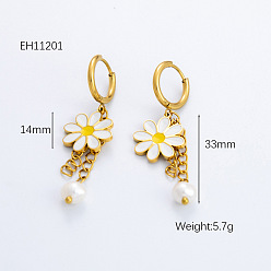 Золотой 304 серьги-кольца с кисточками из эмалевой стали в виде цветка, с пластиковой жемчужины, золотые, 33 мм