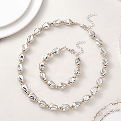 Серебро Комплекты ожерелий и браслетов из овальных пластиковых бусин CCB, серебряные, колье: 18.90 дюйм (48 см)