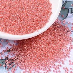 (RR204) Coral Lined Crystal MIYUKI Round Rocailles Beads, Japanese Seed Beads, (RR204) Coral Lined Crystal, 11/0, 2x1.3mm, Hole: 0.8mm, about 1100pcs/bottle, 10g/bottle